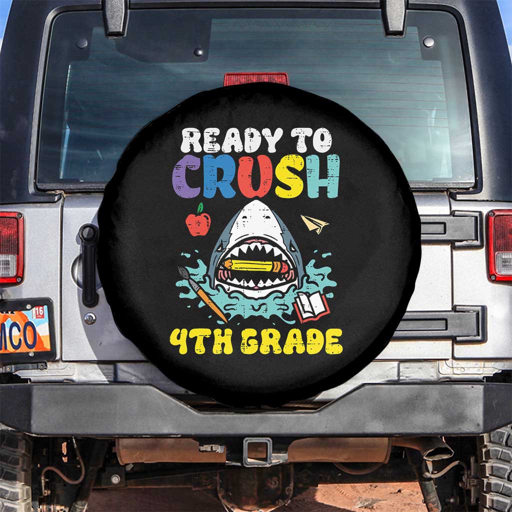 Shark Ready To Crush 4th Grade Spare Tire Cover Cool Boys First Day of School Gift TS01 No hole Black Print Your Wear