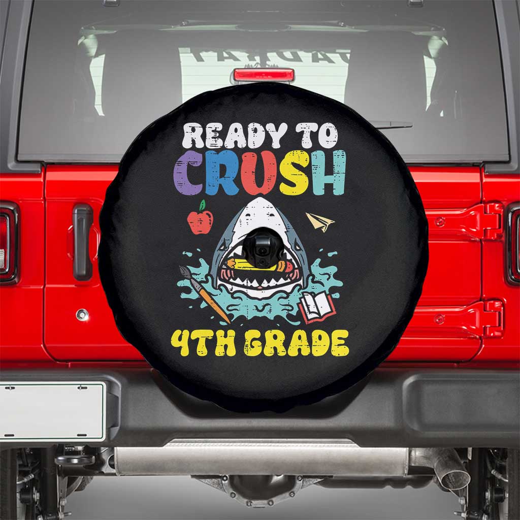 Shark Ready To Crush 4th Grade Spare Tire Cover Cool Boys First Day of School Gift