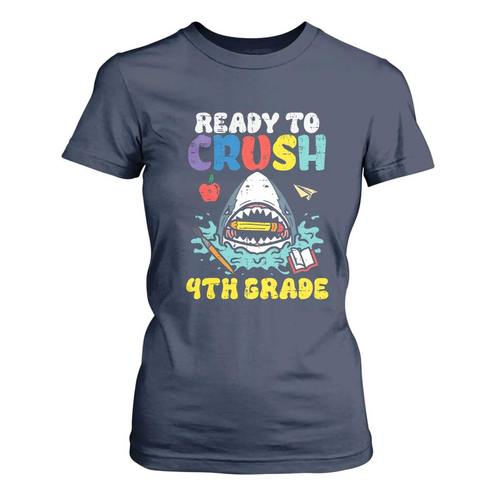 Shark Ready To Crush 4th Grade T Shirt For Women Cool Boys First Day of School Gift