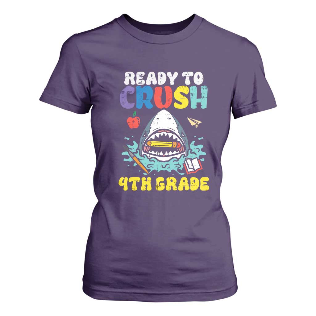 Shark Ready To Crush 4th Grade T Shirt For Women Cool Boys First Day of School Gift