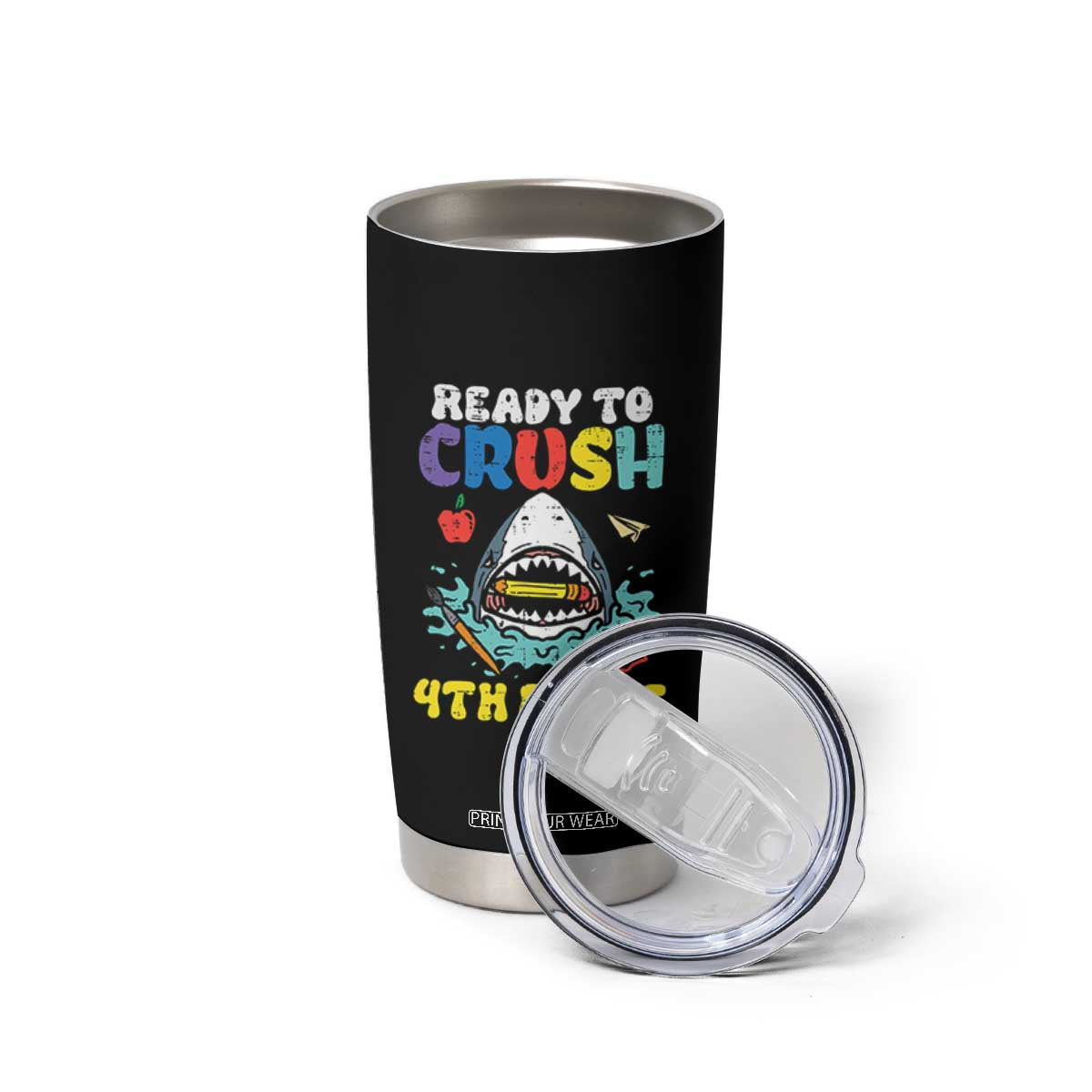 Shark Ready To Crush 4th Grade Tumbler Cup Cool Boys First Day of School Gift
