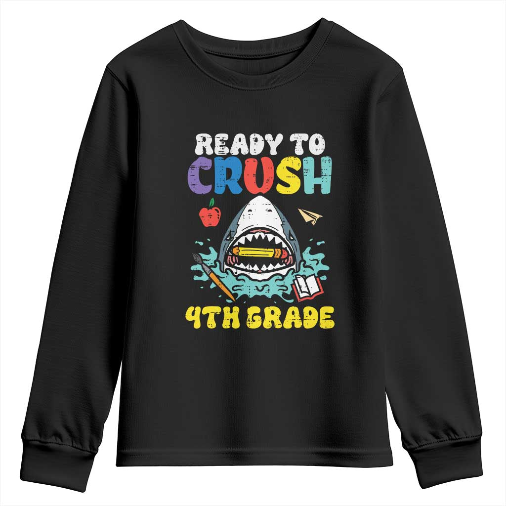 Shark Ready To Crush 4th Grade Youth Sweatshirt Cool Boys First Day of School Gift