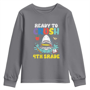Shark Ready To Crush 4th Grade Youth Sweatshirt Cool Boys First Day of School Gift