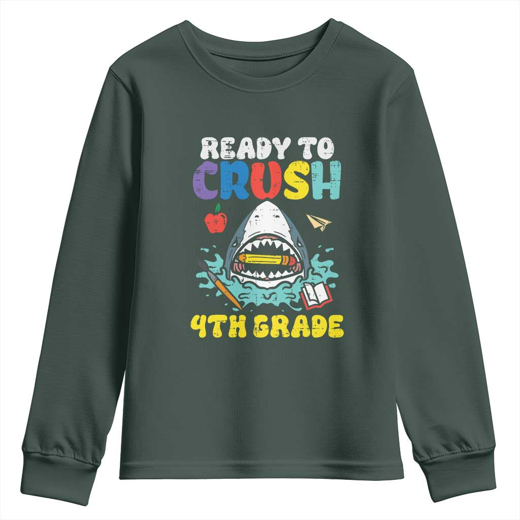 Shark Ready To Crush 4th Grade Youth Sweatshirt Cool Boys First Day of School Gift