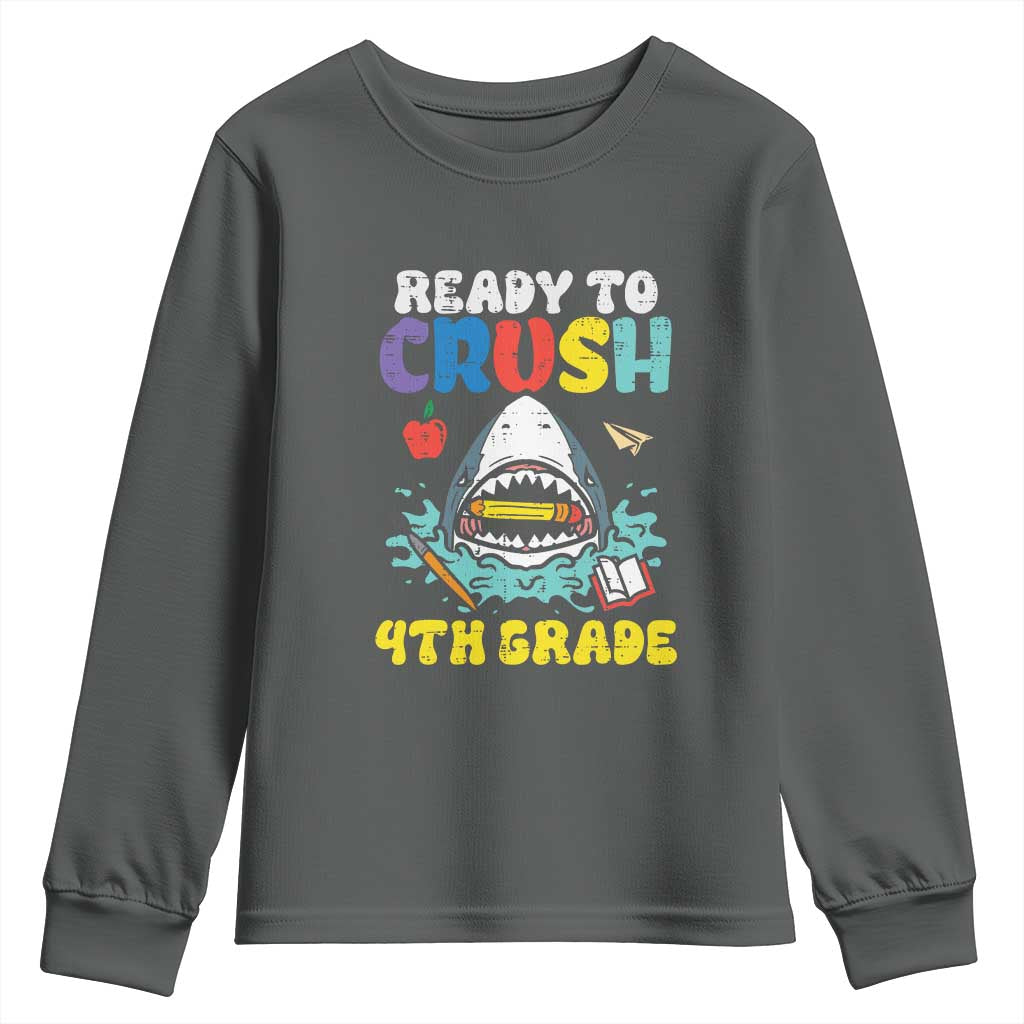 Shark Ready To Crush 4th Grade Youth Sweatshirt Cool Boys First Day of School Gift