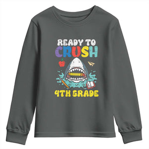Shark Ready To Crush 4th Grade Youth Sweatshirt Cool Boys First Day of School Gift