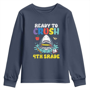 Shark Ready To Crush 4th Grade Youth Sweatshirt Cool Boys First Day of School Gift