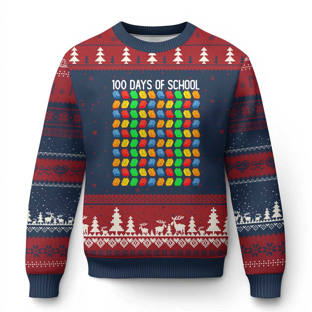 Master Builder 100 Days of School Ugly Christmas Sweater Funny Toy Building Blocks Gift TS01 Navy Red Print Your Wear