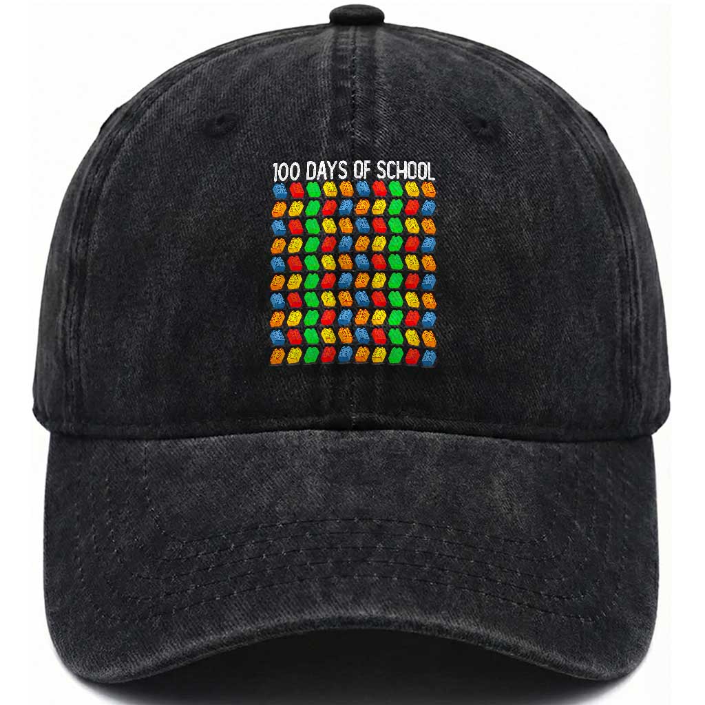 Master Builder 100 Days of School Washed Cotton Baseball Cap Funny Toy Building Blocks Gift
