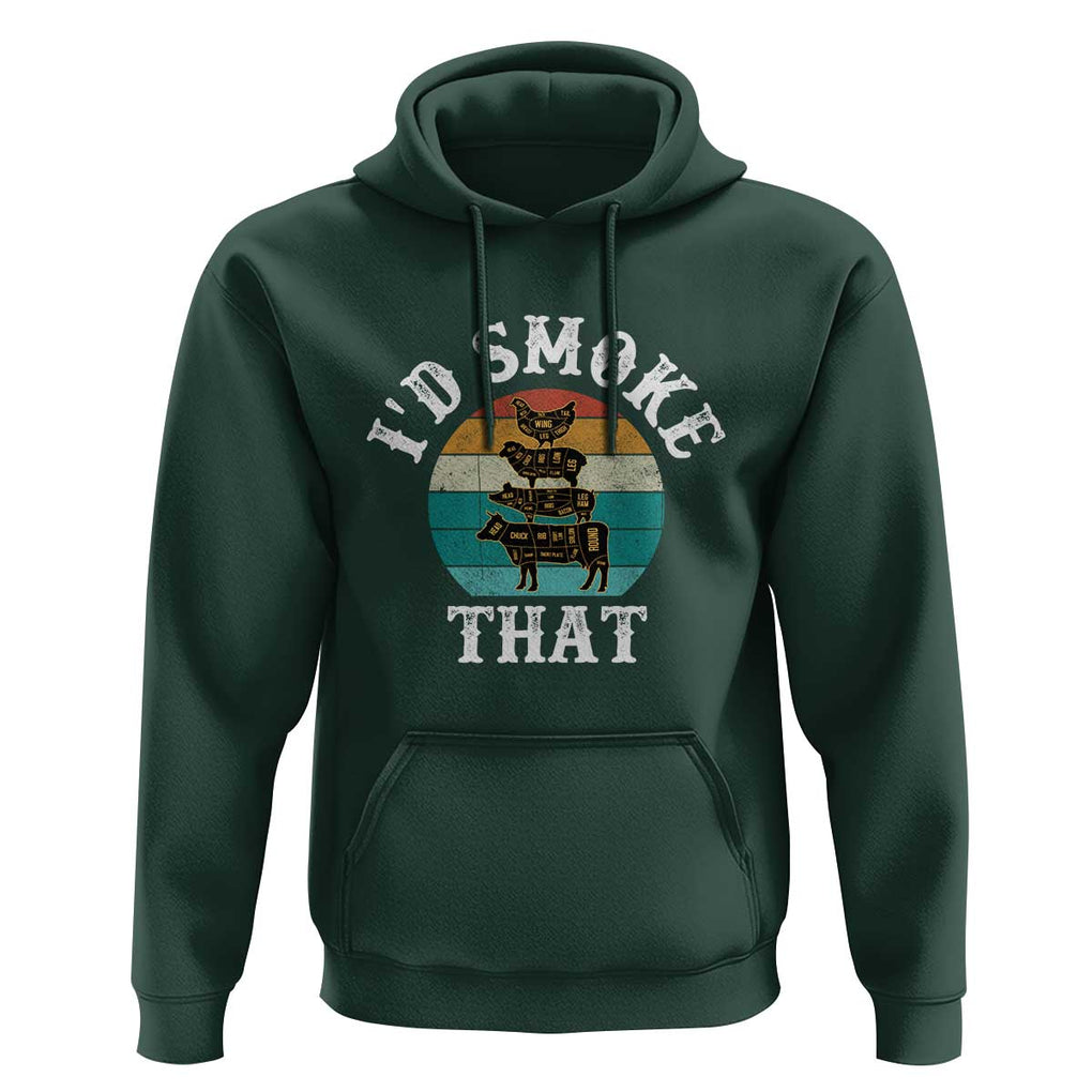 Funny Retro BBQ Party Smoker Chef Dad Gift - I'd Smoke That Hoodie TS01 Dark Forest Green Print Your Wear