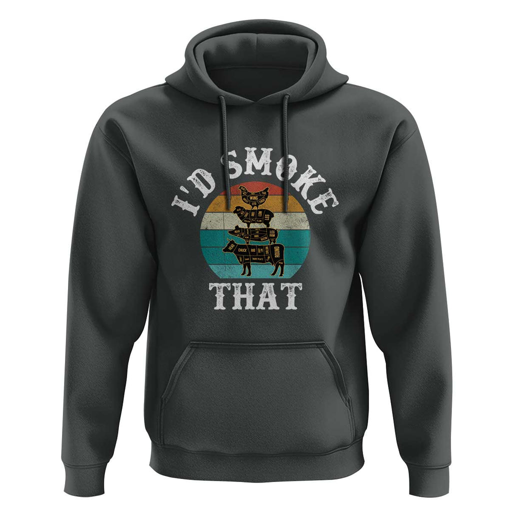 Funny Retro BBQ Party Smoker Chef Dad Gift - I'd Smoke That Hoodie TS01 Dark Heather Print Your Wear