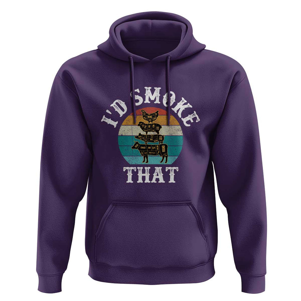 Funny Retro BBQ Party Smoker Chef Dad Gift - I'd Smoke That Hoodie TS01 Purple Print Your Wear