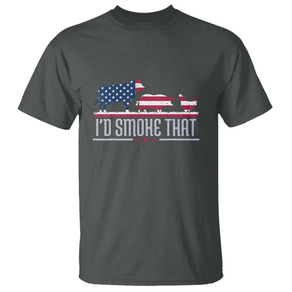4th July I'd Smoke That Patriot BBQ Barbeque Cook Chef T Shirt TS01 Dark Heather Print Your Wear