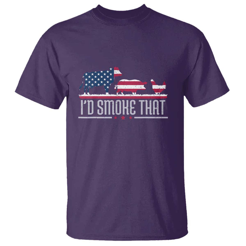4th July I'd Smoke That Patriot BBQ Barbeque Cook Chef T Shirt TS01 Purple Print Your Wear