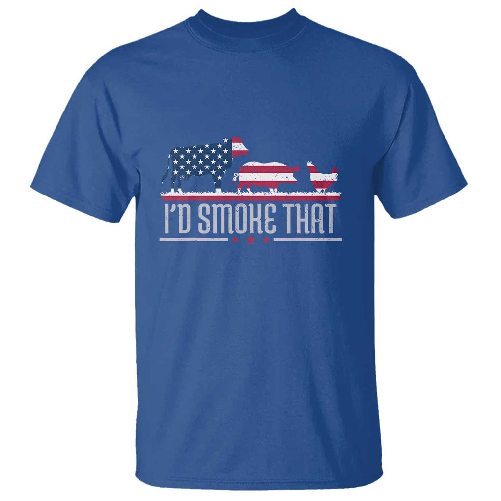 4th July I'd Smoke That Patriot BBQ Barbeque Cook Chef T Shirt TS01 Royal Blue Print Your Wear