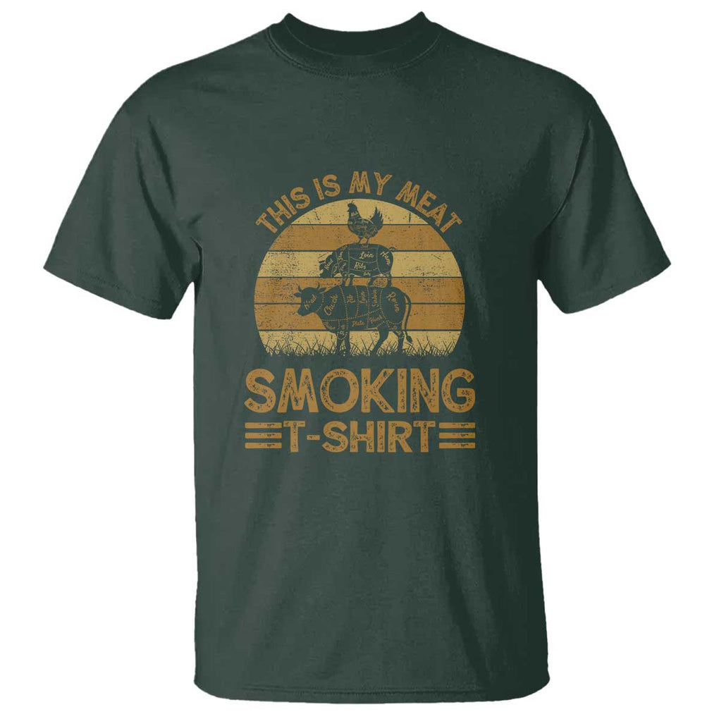 Funny Meat Smoking T Shirt BBQ Barbeque Dad Gift TS01 Dark Forest Green Print Your Wear
