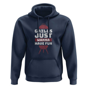 Grilling BBQ Hoodie Funny Grills Just Wanna Have Fun Distressed TS01 Navy Print Your Wear