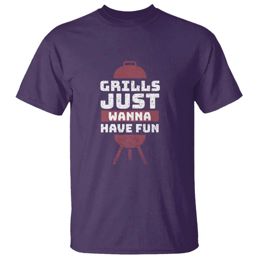 Grilling BBQ T Shirt Funny Grills Just Wanna Have Fun Distressed TS01 Purple Print Your Wear