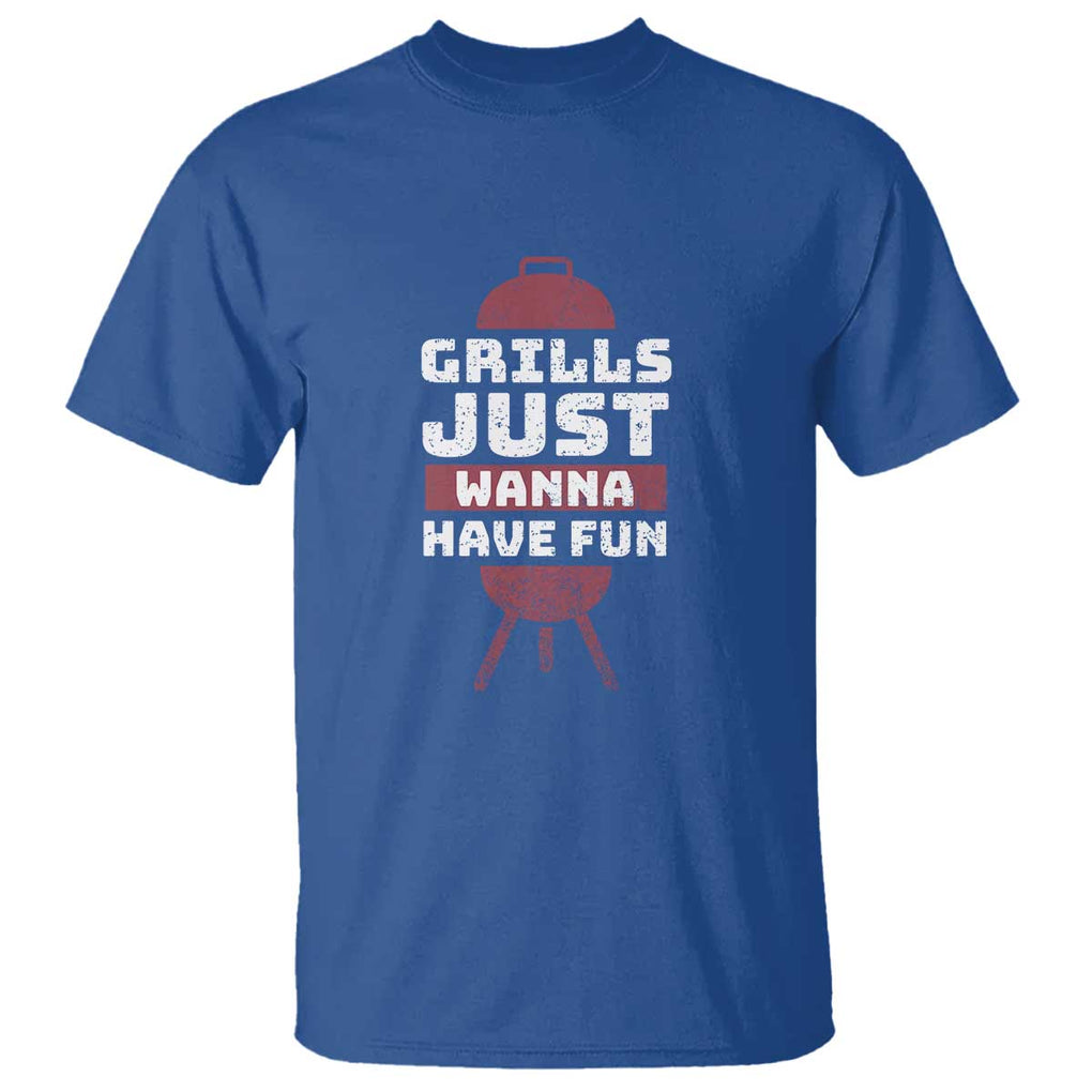 Grilling BBQ T Shirt Funny Grills Just Wanna Have Fun Distressed TS01 Royal Blue Print Your Wear