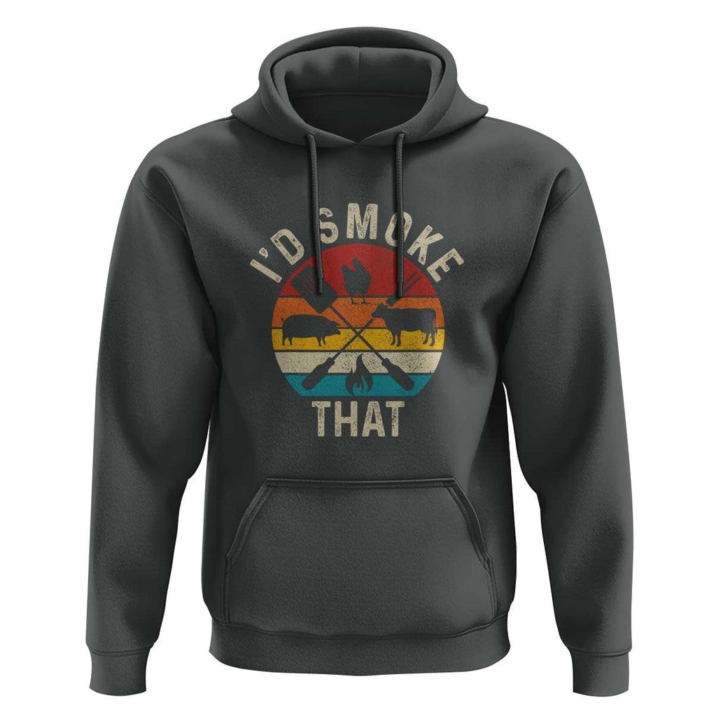 Vintage BBQ Hoodie Chef Butcher, I'd Smoke That Funny Father's Day Gift TS01 Dark Heather Print Your Wear