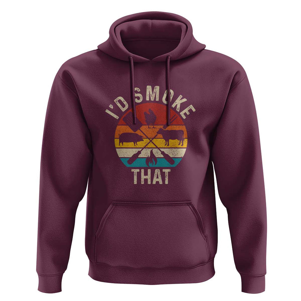 Vintage BBQ Hoodie Chef Butcher, I'd Smoke That Funny Father's Day Gift TS01 Maroon Print Your Wear