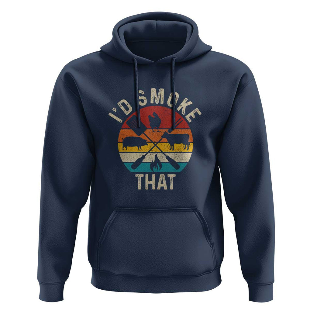 Vintage BBQ Hoodie Chef Butcher, I'd Smoke That Funny Father's Day Gift TS01 Navy Print Your Wear