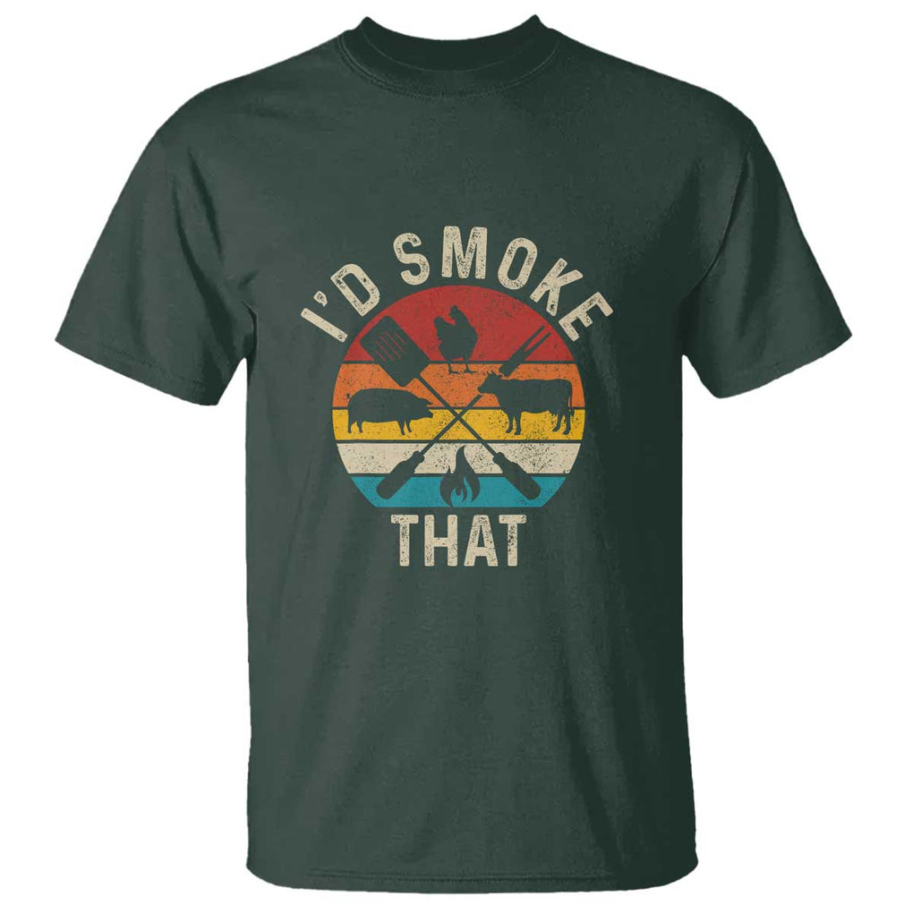 Vintage BBQ T Shirt Chef Butcher, I'd Smoke That Funny Father's Day Gift TS01 Dark Forest Green Print Your Wear