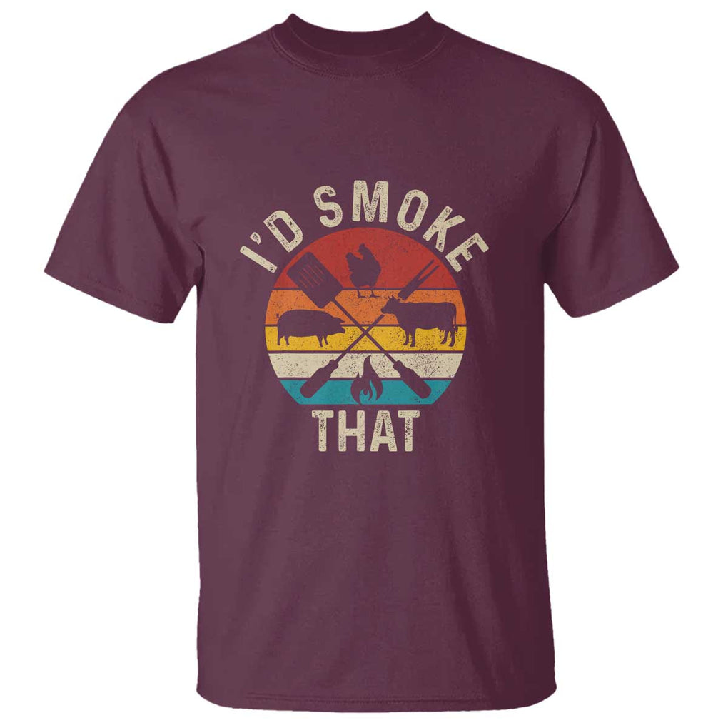 Vintage BBQ T Shirt Chef Butcher, I'd Smoke That Funny Father's Day Gift TS01 Maroon Print Your Wear