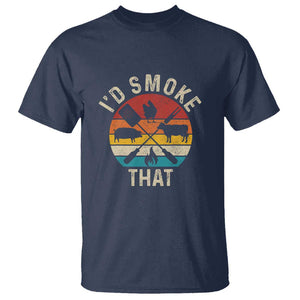 Vintage BBQ T Shirt Chef Butcher, I'd Smoke That Funny Father's Day Gift TS01 Navy Print Your Wear