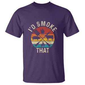Vintage BBQ T Shirt Chef Butcher, I'd Smoke That Funny Father's Day Gift TS01 Purple Print Your Wear