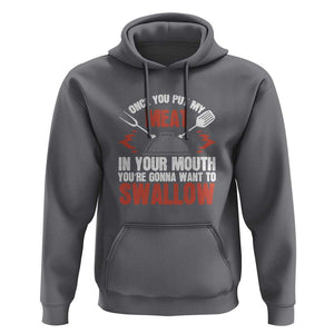 Funny BBQ Joke Hoodie Meat in Your Mouth Dirty Adult Gift TS01 Charcoal Print Your Wear