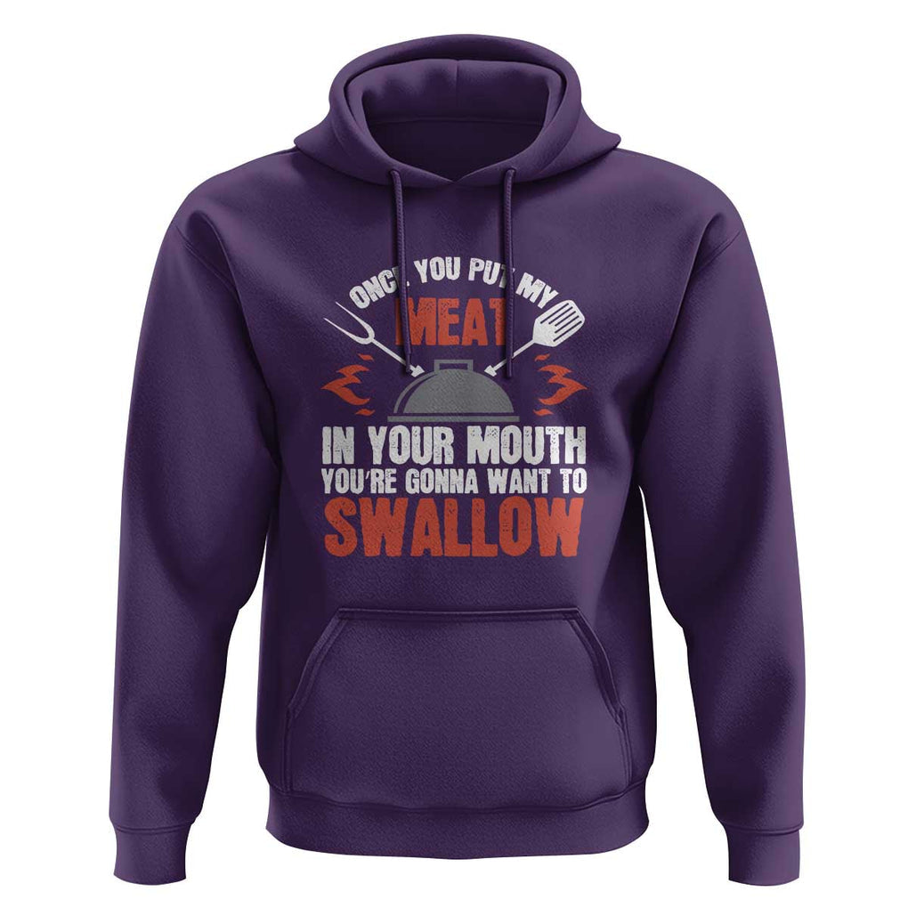 Funny BBQ Joke Hoodie Meat in Your Mouth Dirty Adult Gift TS01 Purple Print Your Wear