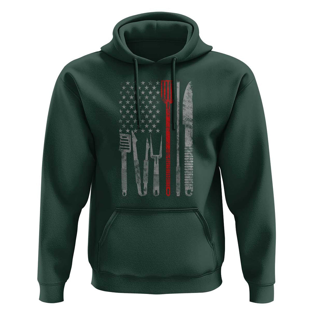Thin Red Line USA Flag Hoodie BBQ Grill Cooking Chef Gift TS01 Dark Forest Green Print Your Wear