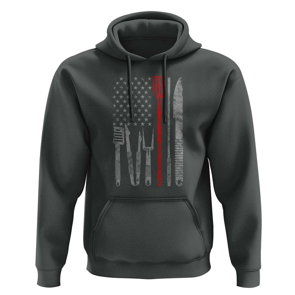 Thin Red Line USA Flag Hoodie BBQ Grill Cooking Chef Gift TS01 Dark Heather Print Your Wear