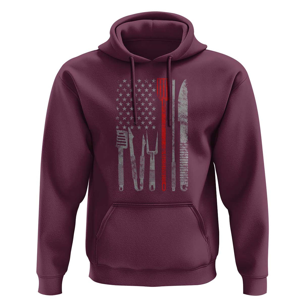 Thin Red Line USA Flag Hoodie BBQ Grill Cooking Chef Gift TS01 Maroon Print Your Wear