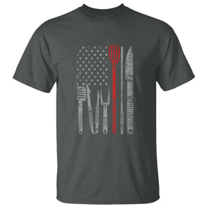 Thin Red Line USA Flag T Shirt BBQ Grill Cooking Chef Gift TS01 Dark Heather Print Your Wear