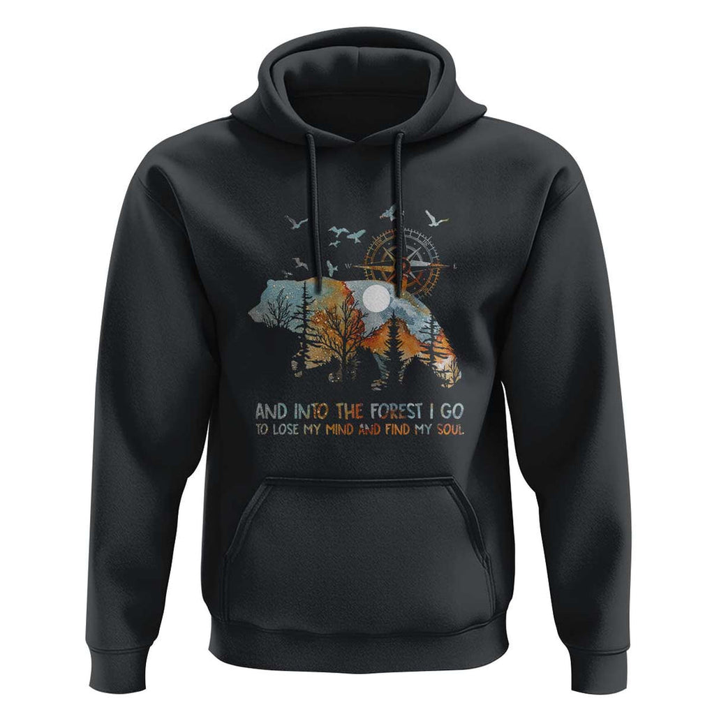 And Into the Forest I Go - Nature Lover Outdoor Adventure Hoodie Wilderness Compass & Bear Design TS01 Black Print Your Wear