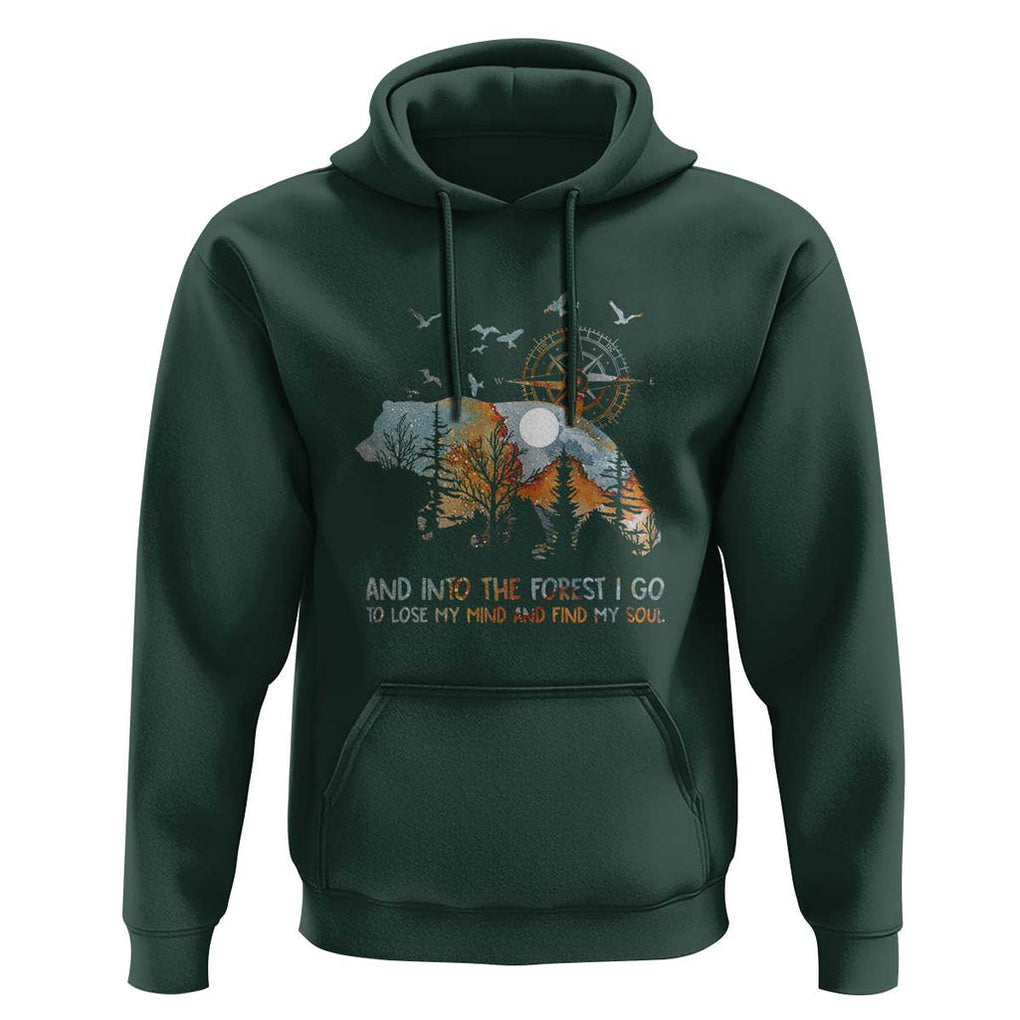 And Into the Forest I Go - Nature Lover Outdoor Adventure Hoodie Wilderness Compass & Bear Design TS01 Dark Forest Green Print Your Wear