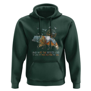 And Into the Forest I Go - Nature Lover Outdoor Adventure Hoodie Wilderness Compass & Bear Design TS01 Dark Forest Green Print Your Wear