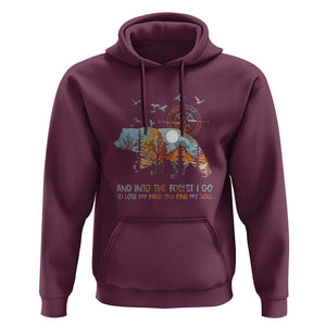 And Into the Forest I Go - Nature Lover Outdoor Adventure Hoodie Wilderness Compass & Bear Design TS01 Maroon Print Your Wear