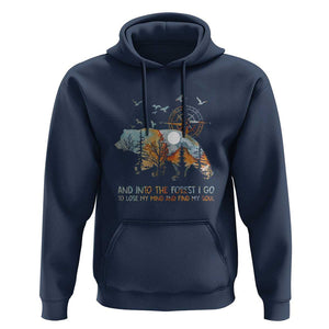 And Into the Forest I Go - Nature Lover Outdoor Adventure Hoodie Wilderness Compass & Bear Design TS01 Navy Print Your Wear