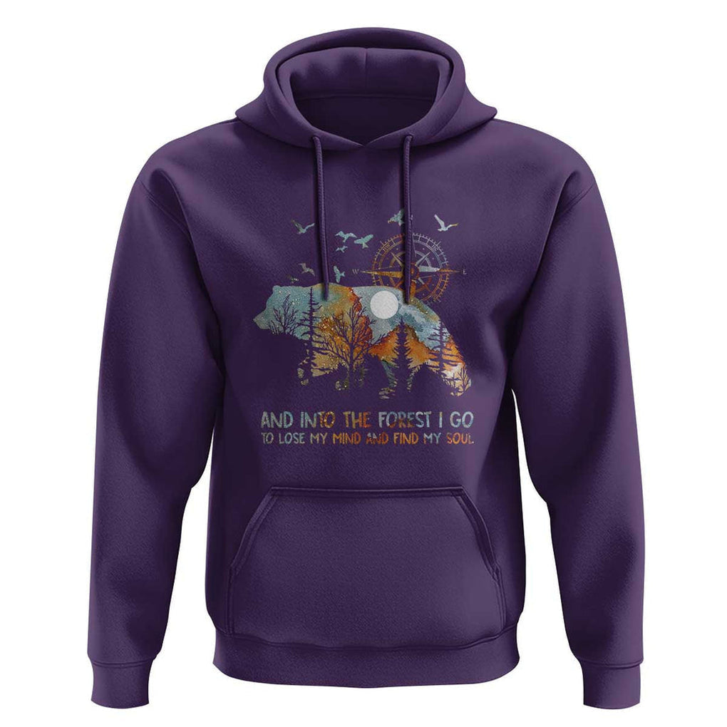 And Into the Forest I Go - Nature Lover Outdoor Adventure Hoodie Wilderness Compass & Bear Design TS01 Purple Print Your Wear