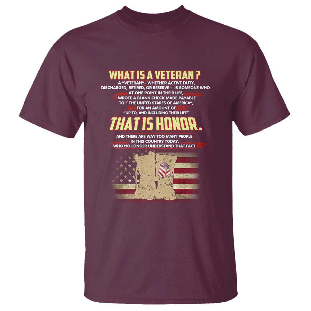 What Is a Veteran That Is Honor - Patriotic Tribute T Shirt Veterans Day Appreciation TS01 Maroon Print Your Wear