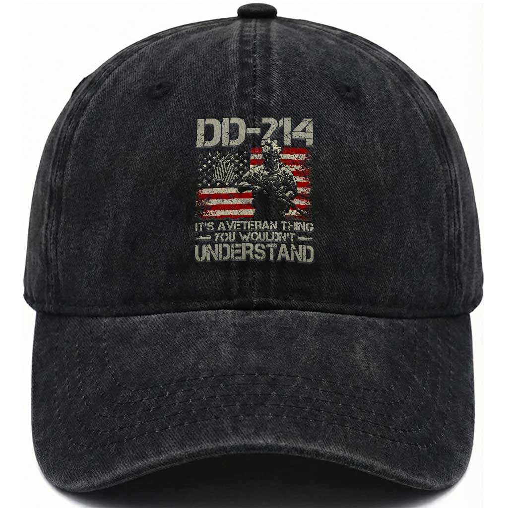 DD-214 It's a Veteran Thing You Wouldn’t Understand Proud Military Veteran Washed Cotton Baseball Cap TS01 Washed Cap Universal Fit Black Print Your Wear