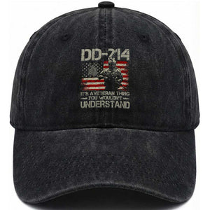 DD-214 It's a Veteran Thing You Wouldn’t Understand Proud Military Veteran Washed Cotton Baseball Cap TS01 Washed Cap Universal Fit Black Print Your Wear