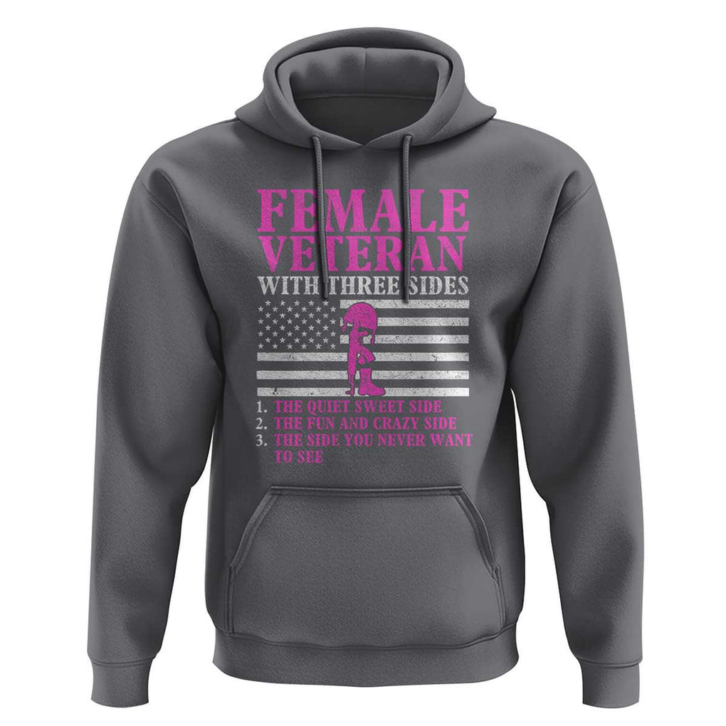 Female Veteran Hoodie - Three Sides: Veteran, Mother, Grandma - Proud Women's Military TS01 Charcoal Print Your Wear