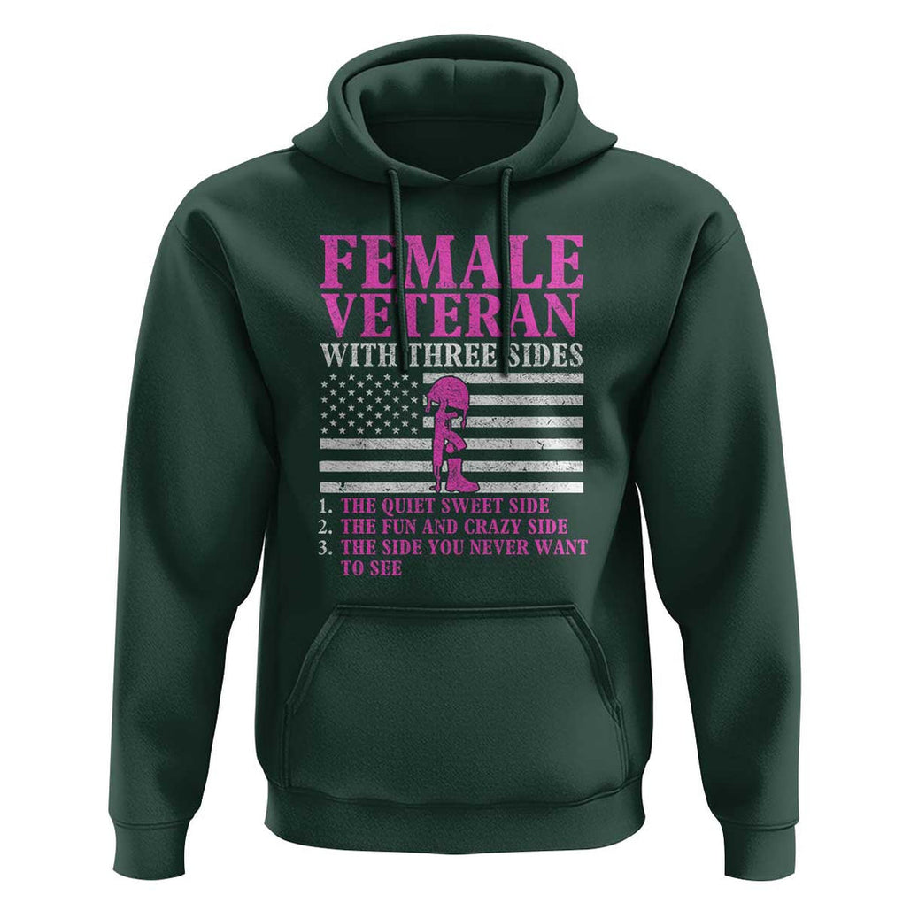 Female Veteran Hoodie - Three Sides: Veteran, Mother, Grandma - Proud Women's Military TS01 Dark Forest Green Print Your Wear