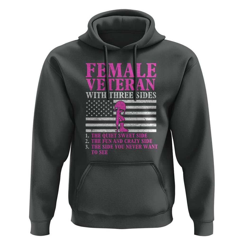 Female Veteran Hoodie - Three Sides: Veteran, Mother, Grandma - Proud Women's Military TS01 Dark Heather Print Your Wear
