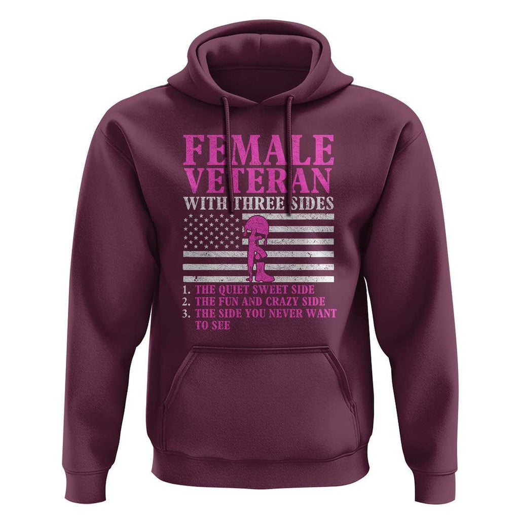Female Veteran Hoodie - Three Sides: Veteran, Mother, Grandma - Proud Women's Military TS01 Maroon Print Your Wear