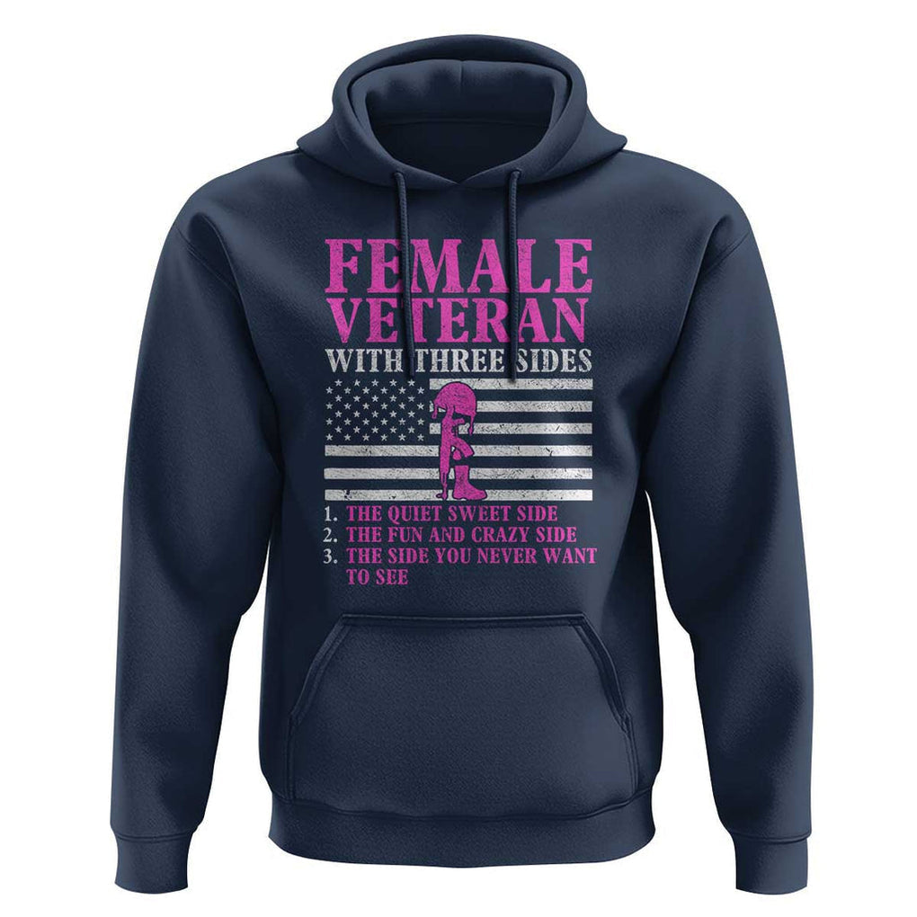 Female Veteran Hoodie - Three Sides: Veteran, Mother, Grandma - Proud Women's Military TS01 Navy Print Your Wear